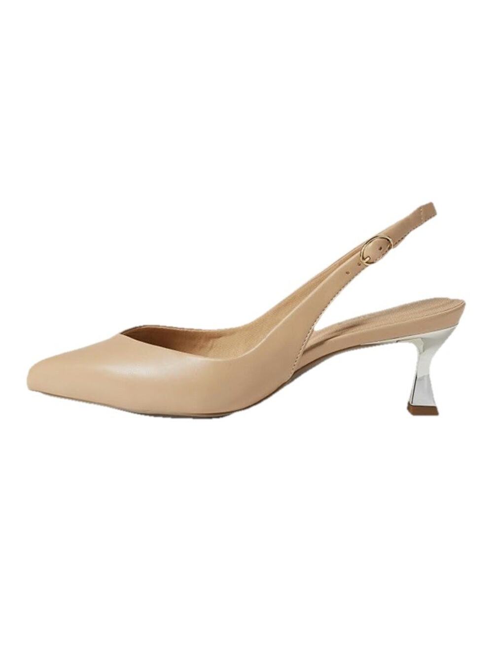 Anne Klein Kitten Heels 9 Nude Leather Pointed Slingback Office Cushioned Luxury